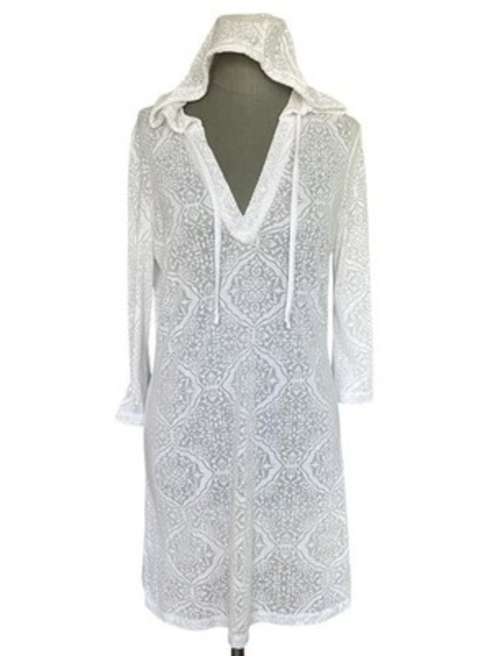 Bally Total Fitness White Hooded Burnout Tunic Cover Up Dress Women's M VG - Picture 4 of 10